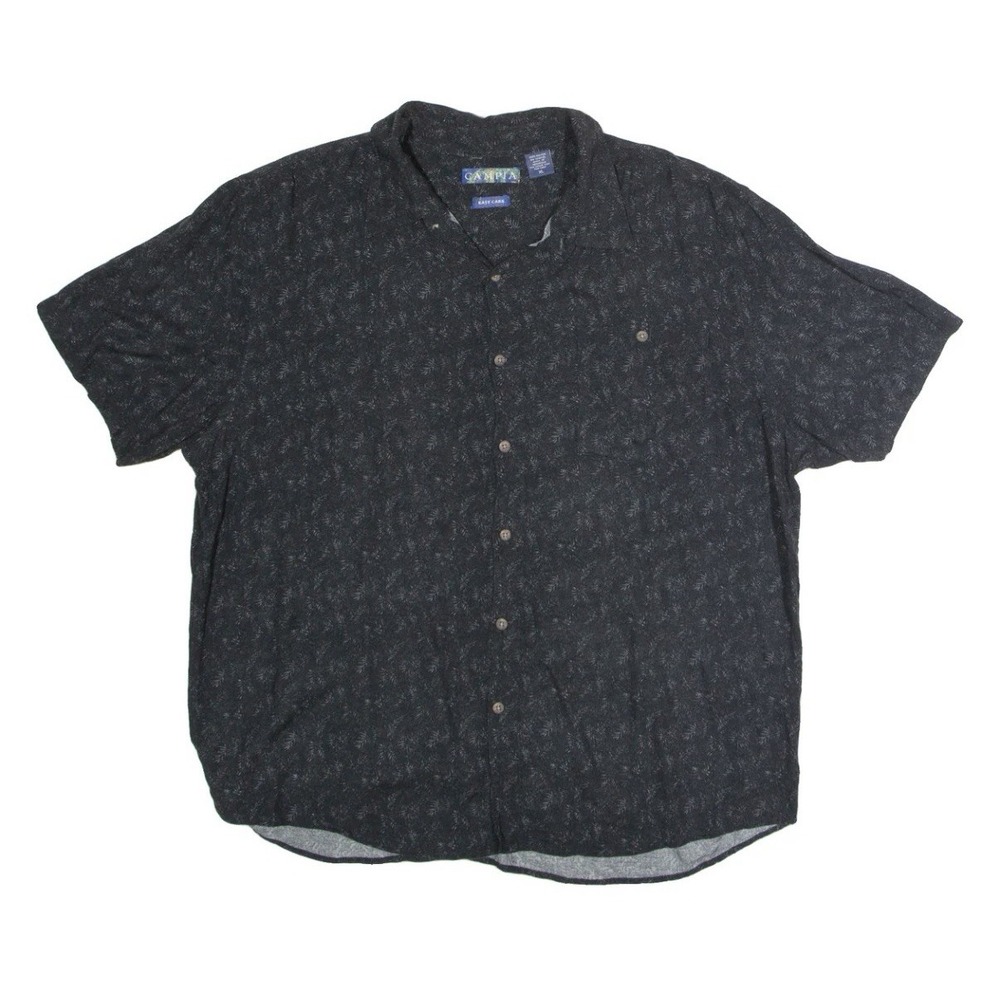 Campia Mens Shirt Black 90s Floral XXL button up‎ short sleeve 100% Rayon